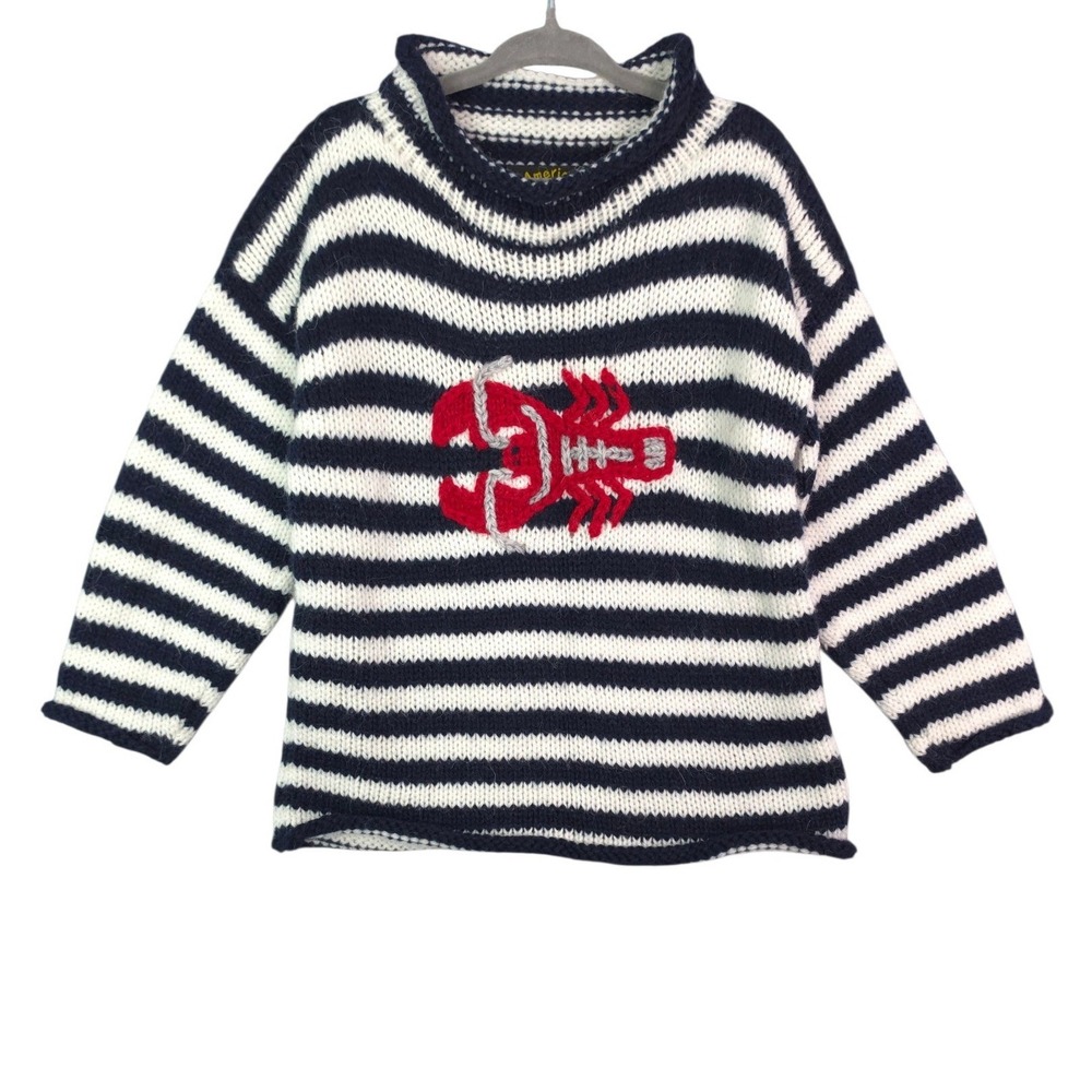 American South Side Lobster Sweater Kids 6 Alpaca Wool Blend Striped Hand Knit